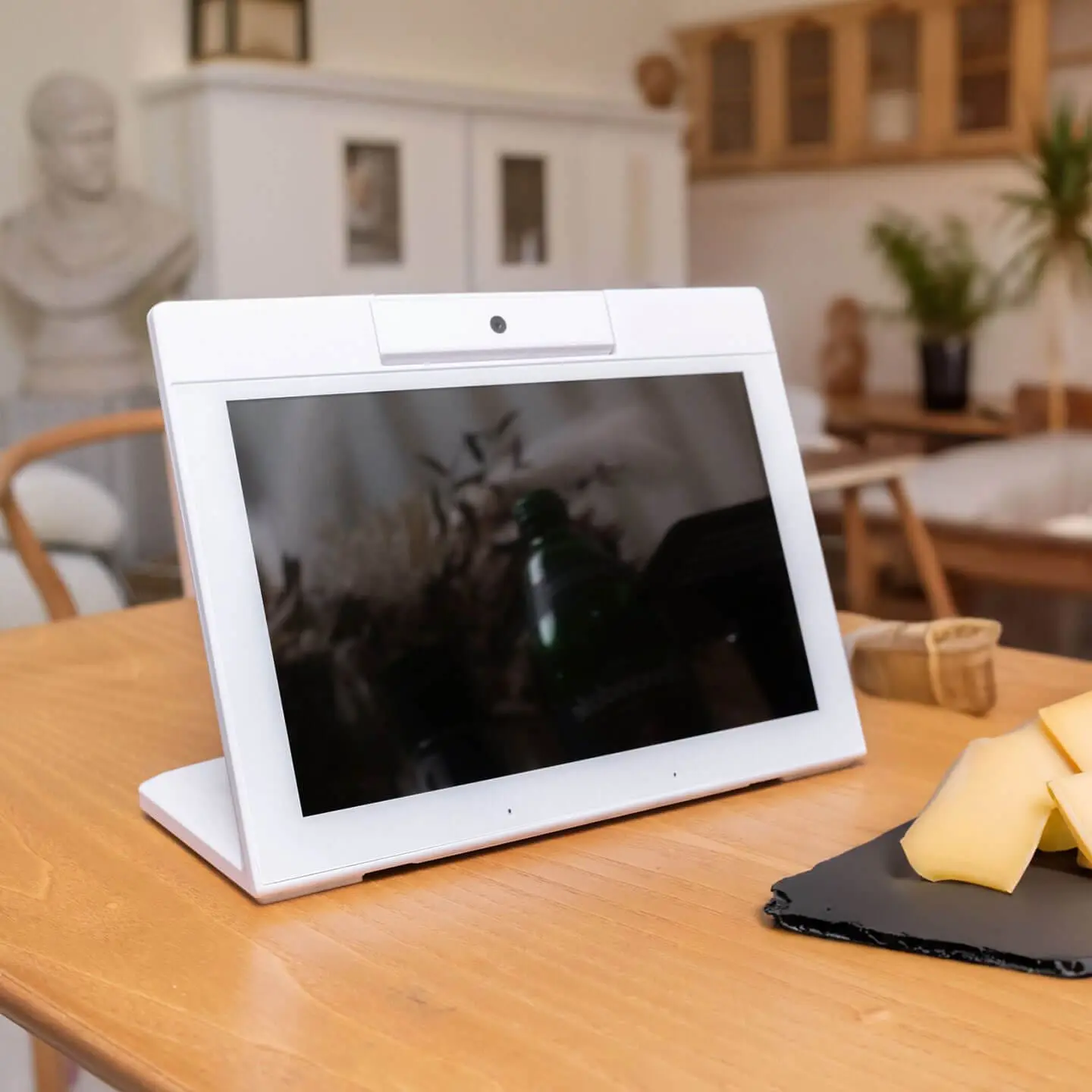 CareWindow video phone on a table, so easy people with dimentia cna use it