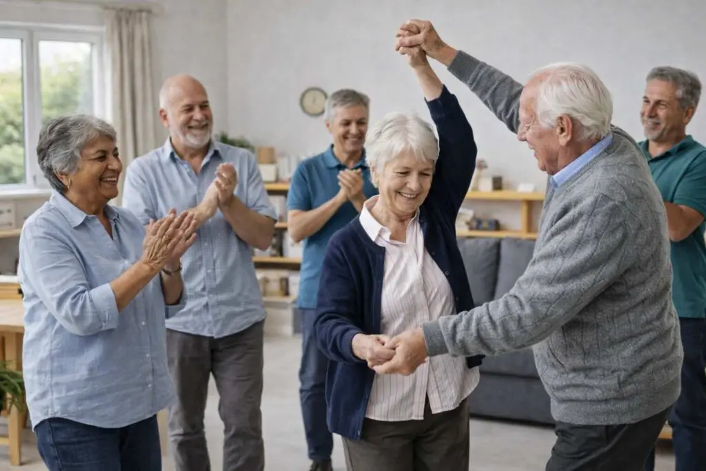 residents dancing to music in care setting