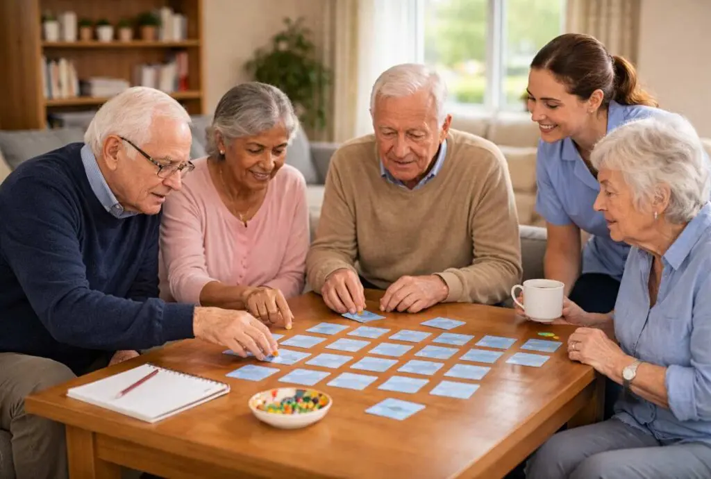 care home residents playing cards