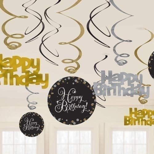 Black and Gold Sparkling Birthday Banner